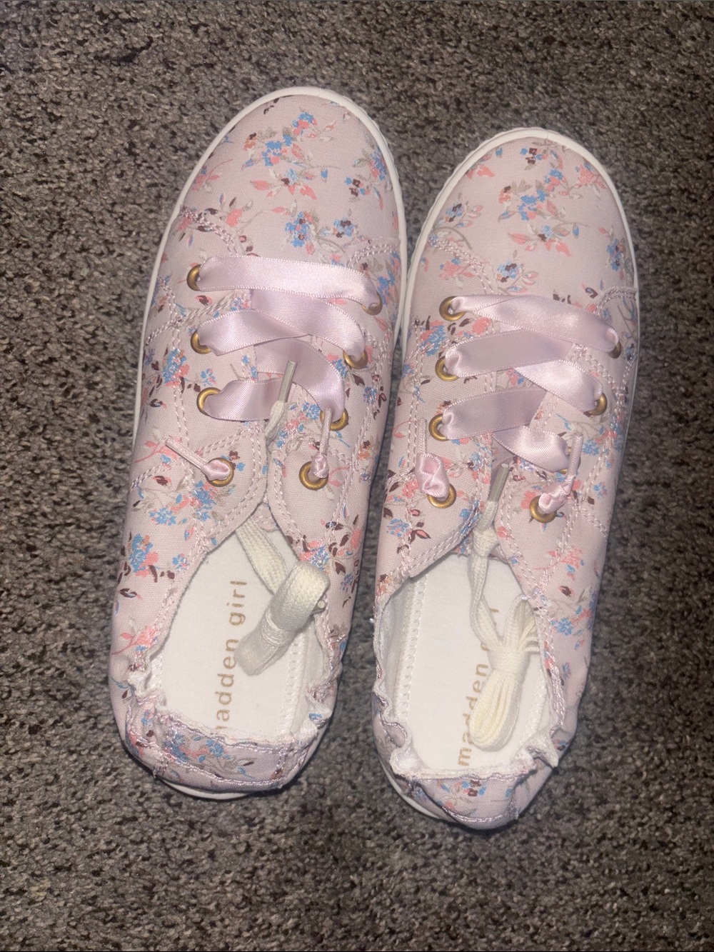 Madden Girl Pink Floral Satin Ribbon Sneakers
